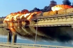Russia and Ukraine war, Crimea bridge damage, huge explosion on crimea bridge that connects russia, Fire accident