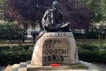 Mahatma Gandhi Statue in London latest, Mahatma Gandhi Statue in London vandalized, iconic gandhi statue vandalised near london university, United nations
