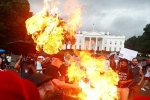 white house, US flag burnt, 2 protesters arrested for burning u s flag outside white house on american independence day, American independence day